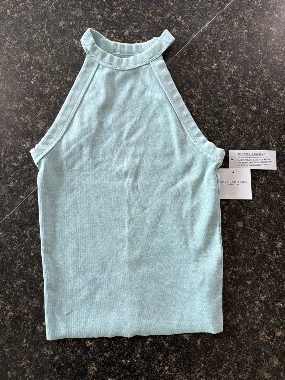 American Eagle Outfitters Light Aqua Ribbed Halter Tank
